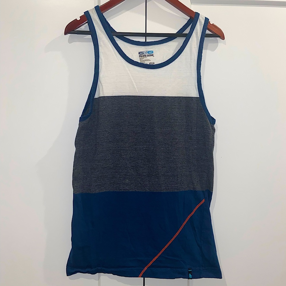 Men’s Pacific Scene Striped Tank Top Size Medium